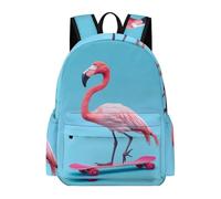Zaino da viaggio carino con fenicottero su skateboard, leggero, casual, borsa per computer portatile, per uomo e donna, stampa grafica