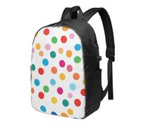 Zaino da viaggio colorato a pois arcobaleno da 17 pollici, impermeabile, con porta di ricarica USB, per università, scuola, lavoro, per donne e uomini