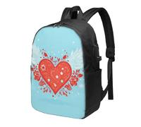 Zaino da viaggio colorato con cuore romantico per computer portatile da 17 pollici, resistente all'acqua, con porta di ricarica USB, borsa per libri universitari, scuola, lavoro, per donne e uomini