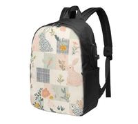 Zaino da viaggio con coniglietto a scacchi, zaino da viaggio da 17 pollici, impermeabile, con porta di ricarica USB, borsa per libri universitari, scuola, lavoro, per donne e uomini