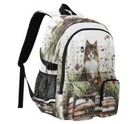 Zaino da viaggio con gatti a pelo lungo e fiori e piante da 35,5 cm borsa per computer portatile robusta borsa per la scuola universitaria