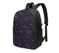 Zaino da viaggio con glitter viola, zaino da viaggio spaziale da 17 pollici, resistente all'acqua, con porta di ricarica USB, borsa per libri universitari, scuola, lavoro, per donne e uomini