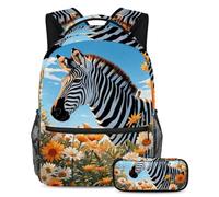 Zaino da viaggio con grazioso motivo zebra e fiore, con astuccio, perfetto per ragazzi, ragazze e adolescenti in movimento, Multicolore, B：29.4x20x40cm P：19x7.5x3.8cm, Zaini Daypack