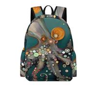 Zaino da viaggio con motivo polipo nel profondo del mare verde acqua carino zaino leggero casual borsa per laptop per uomo donna stampa grafica
