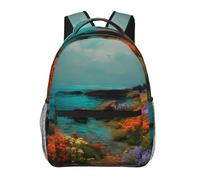 Zaino da viaggio con stampa floreale primaverile con sfondo marino per studenti, uomo e donna, zaino casual per viaggio/università/lavoro