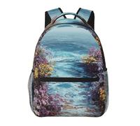 Zaino da viaggio con stampa floreale primaverile con sfondo marino per studenti, uomo e donna, zaino casual per viaggio/università/lavoro