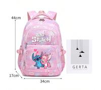 Zaino da viaggio Disney Stitch & Angel - Rosa in nylon, cerniera con contrasto di colore alla moda, ideale per il ritorno a scuola e gli elementi essenziali da viaggio, borsa regalo, zaino scolastico