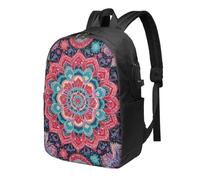 Zaino da viaggio etnico con mandala floreale, zaino da viaggio da 17 pollici, impermeabile, con porta di ricarica USB, borsa per libri universitari, scuola, lavoro, per donne e uomini