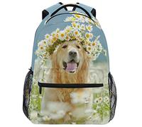 Zaino Da Viaggio Golden Retriever Dog Happy Flowers Puppy Animals Zaino Scuola Vintage Backpack Classico Borsone Per Office Lavoro Campeggio 29X40CM