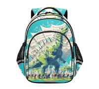 Zaino da viaggio per bambini adolescenti ragazzi borsa libro per la scuola bambini zaini da viaggio 43,2 cm M Size dinosauro concerto surreale Styleturturquoise sfondo