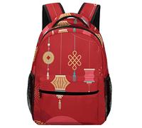 Zaino da viaggio per computer portatile, borsa da scuola, mappa del tesoro, bussola, grande capacità, business Ddurable, Felice Anno Nuovo Cinese Stile Rosso, One Size, Zaino daypack