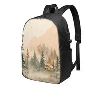 Zaino da viaggio per computer portatile con albero di pino forestale, zaino da viaggio da 17 pollici, impermeabile, con porta di ricarica USB, borsa per libri universitari, scuola, lavoro, per donne e