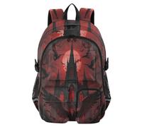 Zaino da viaggio per computer portatile, con corvo gotico, castello e uccellino, 44,5 cm, colore: rosso
