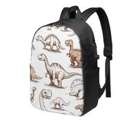 Zaino da viaggio per computer portatile con disegno di dinosauro, zaino da viaggio da 17 pollici, impermeabile, con porta di ricarica USB, borsa per libri universitari, scuola, lavoro, per donne e