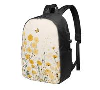 Zaino da viaggio per computer portatile con fiori selvatici e margherite, con farfalla e margherita, zaino da viaggio da 17 pollici, impermeabile, con porta di ricarica USB, per università, scuola