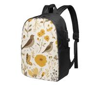 Zaino da viaggio per computer portatile con fiori selvatici gialli da 17 pollici, impermeabile, con porta di ricarica USB, borsa per libri universitari, scuola, lavoro, per donne e uomini