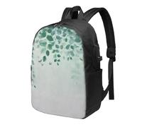 Zaino da viaggio per computer portatile con foglie verdi acquerello, zaino da viaggio da 17 pollici, resistente all'acqua, con porta di ricarica USB, borsa per libri universitari, borsa da lavoro per