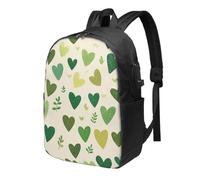 Zaino da viaggio per computer portatile con motivo a cuore verde, 43,2 cm, impermeabile, con porta di ricarica USB, per università, scuola, lavoro, per donne e uomini
