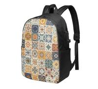 Zaino da viaggio per computer portatile con motivo mandala con fiori ad acquerello, 43,2 cm, impermeabile, con porta di ricarica USB, per università, scuola, lavoro, per donne e uomini