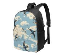Zaino da viaggio per computer portatile con rondini e nuvole, blu cielo, zaino da viaggio da 17 pollici, impermeabile, con porta di ricarica USB, borsa per libri universitari, borsa da lavoro per