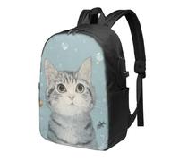 Zaino da viaggio per computer portatile da 17 pollici con gatto carino che nuota con pesce di mare, zaino da viaggio impermeabile con porta di ricarica USB, borsa per libri universitari e scuola borsa