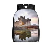 Zaino da viaggio per computer portatile, per donne e uomini, impermeabile, leggero, carino, con castello vicino al lago di pietre, stile casual