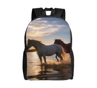 Zaino da viaggio per computer portatile, per donne e uomini, impermeabile, leggero, carino, con tramonti e cavalli sul lago, zaino casual