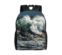 Zaino da viaggio per computer portatile, per donne e uomini, impermeabile, leggero, carino, zaino casual con onde del mare
