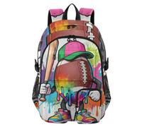 Zaino da viaggio per computer portatile, stile cartone animato, palla da rugby, per ragazze adolescenti
