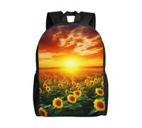 Zaino da viaggio per computer portatile, unisex, impermeabile, leggero, carino, con tramonto di un campo di girasoli, stile casual