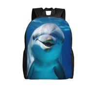 Zaino da viaggio per computer portatile, unisex, impermeabile, leggero, grazioso zaino con delfino con sorriso