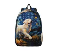 Zaino da viaggio per computer portatile - Vintage Cielo stellato Labrador A Zaino per computer in tela con cinghie regolabili, nero/bianco, M