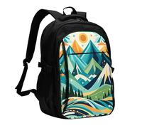 Zaino da viaggio per donna e uomo, zaino leggero e casual per laptop con USB per lavoro, regalo aziendale, stampa Mountain Magic