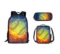 Zaino da viaggio per la scuola, borsa per laptop, portapranzo, astuccio per matite, borsa per libri per bambini, furti, escursionismo, per ragazze e ragazzi, Softball giallo, Taglia unica, Zaini