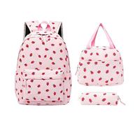 Zaino da viaggio per la scuola, con stampa di fragole, con astuccio, Rosa | Borsa da viaggio leggera in velluto a coste per laptop, escursionismo, università, aereo, studenti e diario