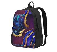 Zaino da viaggio per la scuola, per uomo e donna, in agata astratta viola, blu e oro, con scomparto per laptop da 15 pollici