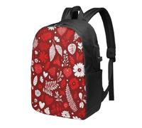 Zaino da viaggio per laptop con cuore e fiore, per San Valentino, 43,2 cm, impermeabile, con porta di ricarica USB, borsa per libri universitari, scuola, lavoro, per donne e uomini