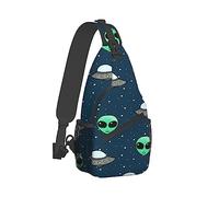 Zaino da viaggio per uomo e donna Borsa da campeggio all'aperto, Space Alien e UFO Head Art Sling Bag Zaino Backpacking per bicicletta Sport Escursionismo Viaggi Campeggio Bookbag compatto