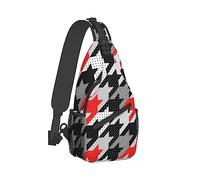 Zaino da viaggio per uomo e donna, zaino da viaggio, zainetto nero rosso bianco con motivo pied de poule patchwork, borsa a tracolla per viaggi all'aperto, escursionismo, zaino compatto per attrezzi