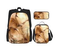 Zaino da viaggio personalizzato con cucciolo di cane con borsa per il pranzo astuccio set di 3 pezzi, Nero , Taglia unica, Zaini Daypack