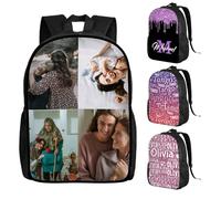 Zaino da viaggio personalizzato per foto, borsa per computer portatile impermeabile con testo personalizzato per uso esterno ufficio scuola, 4 Foto, M, Casual