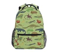 Zaino Da Viaggio Snakes Lizard Frog And Turtle Animals Pattern Green Zaino Scuola Casual Borsone Durevole Backpack Per Office Campeggio Uso Quotidiano