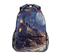 Zaino Da Viaggio Train Santa Claus Moon Reindeer Borsone Durevole Zaino Scuola Casual Backpack Per Outdoor Office Lavoro