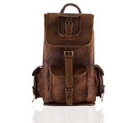 Zaino Da Viaggio Unisex In Vera Pelle Marrone Vintage Per Laptop 18"