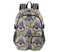 Zaino da viaggio William Morris Style Iris Flowers Pattern School Bookbags | 44,5 cm, zaini da uomo, borsa casual leggera, mochilas para la escuela, 7-18