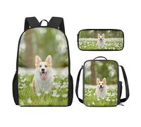 Zaino da violino e borsa per il pranzo per bambini con stampa di note musicali, set per ragazze 5-12, Corgi, Taglia unica, Zaini Daypack