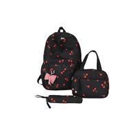 Zaino di ciliegia a tre pezzi con borsa per pranzo e zaino in nylon custodia a matita (nero)