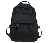 Zaino Doppio Scuola Superiore Nero in Oxford Tasche Multiple | Spallacci Regolabili e Larghi, Struttura Laterale, Supporto per Borraccia, Dettagli in Metallo