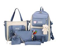 Zaino e bundle - Kit da scuola da 5 pezzi, borsa da viaggio per ragazze, organizzatore completo per studenti, divertente borsa abbinata con custodia per monete per la scuola elementare Tween, Blu