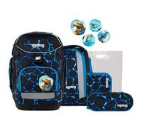 ergobag pack set Zaino scolastico ergonomico e flessibile, 6 pezzi, per la prima elementare Bearassic Garden - Azzurro